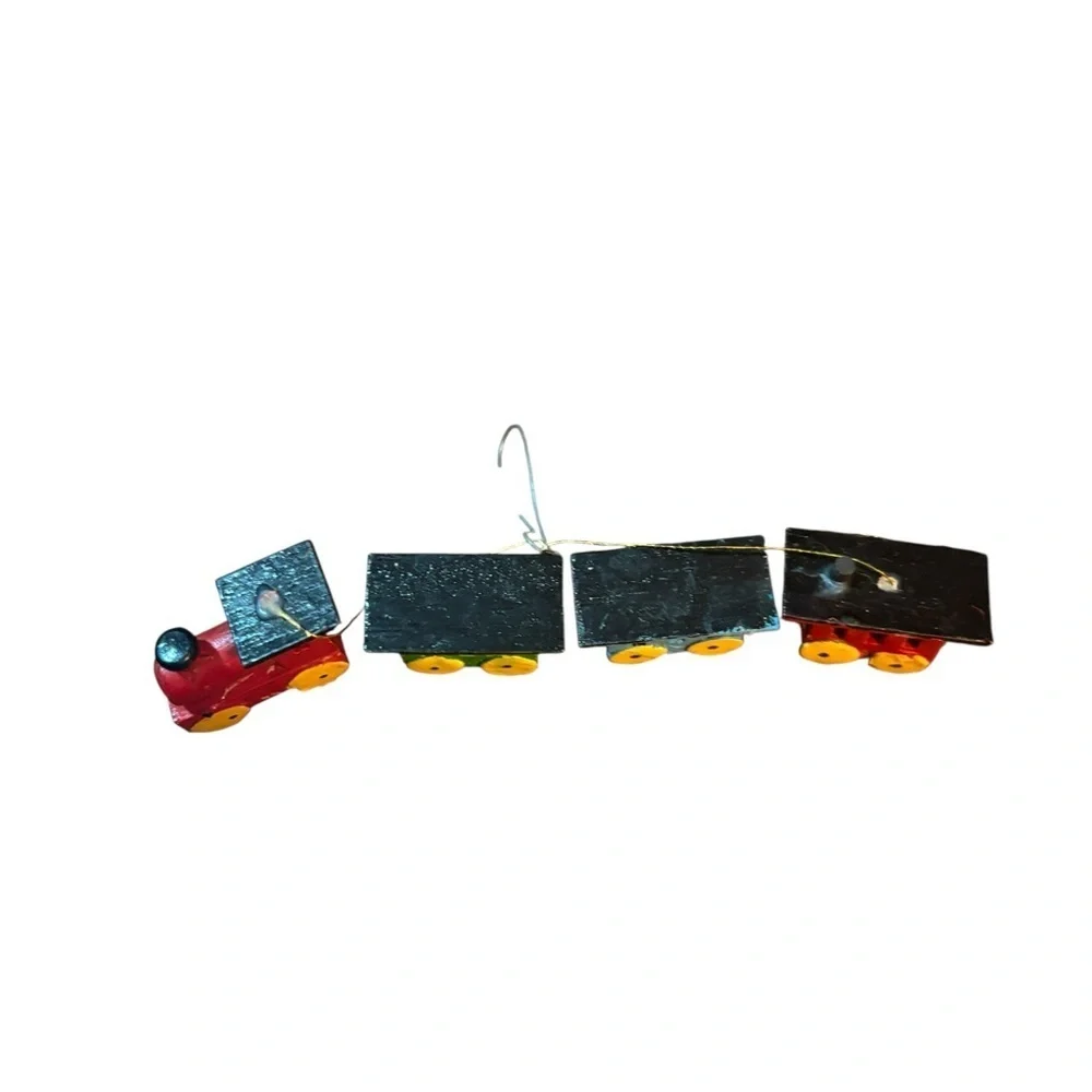 vintage painted wooden train christmas ornament Hand Painted 5” Taiwan